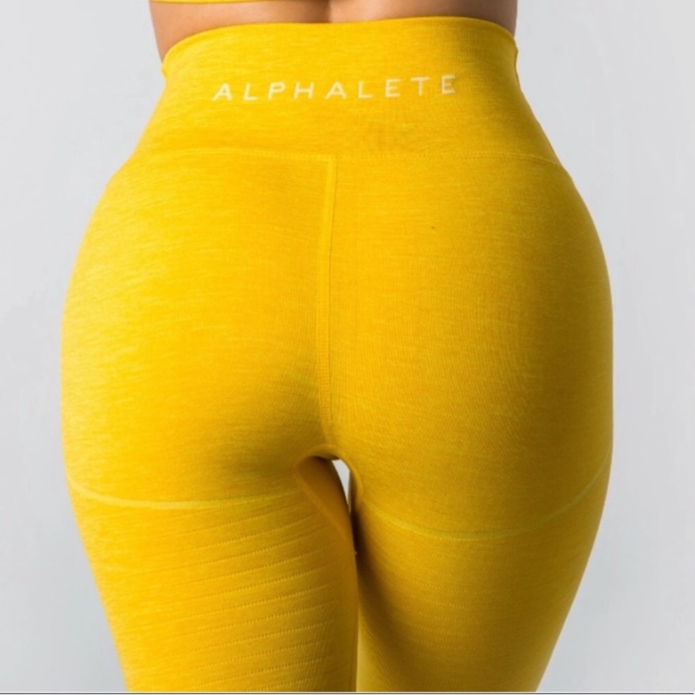 Alphalete Revival R6 Heather Yellow Fitted Stretchy Athletic Workout Leggings XS